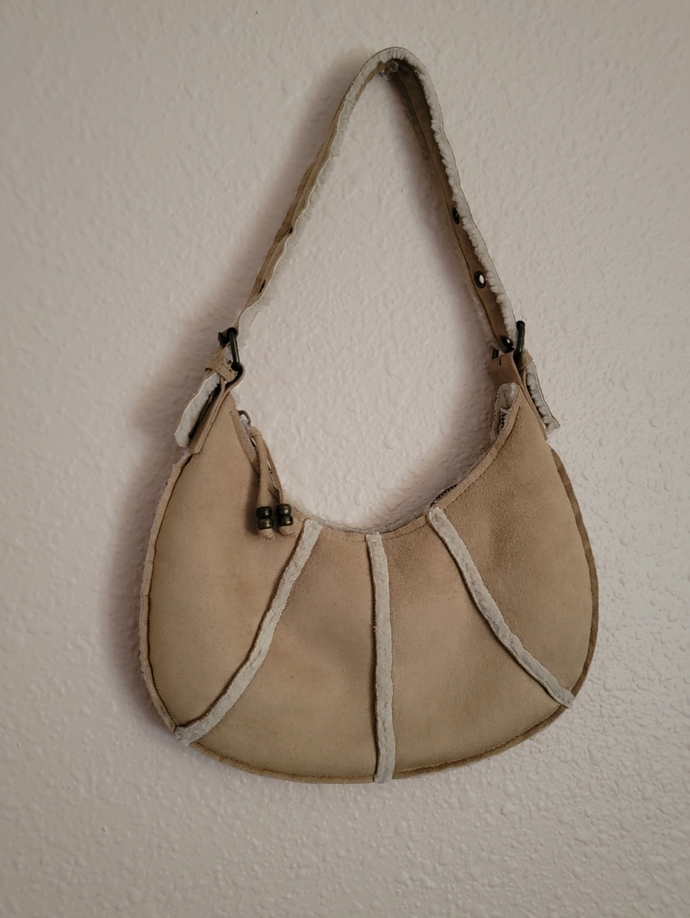 Old Navy Faux Shearling Cozy Y2k 00s Shoulder Bag Hand Bag Cream Tan Sherpa